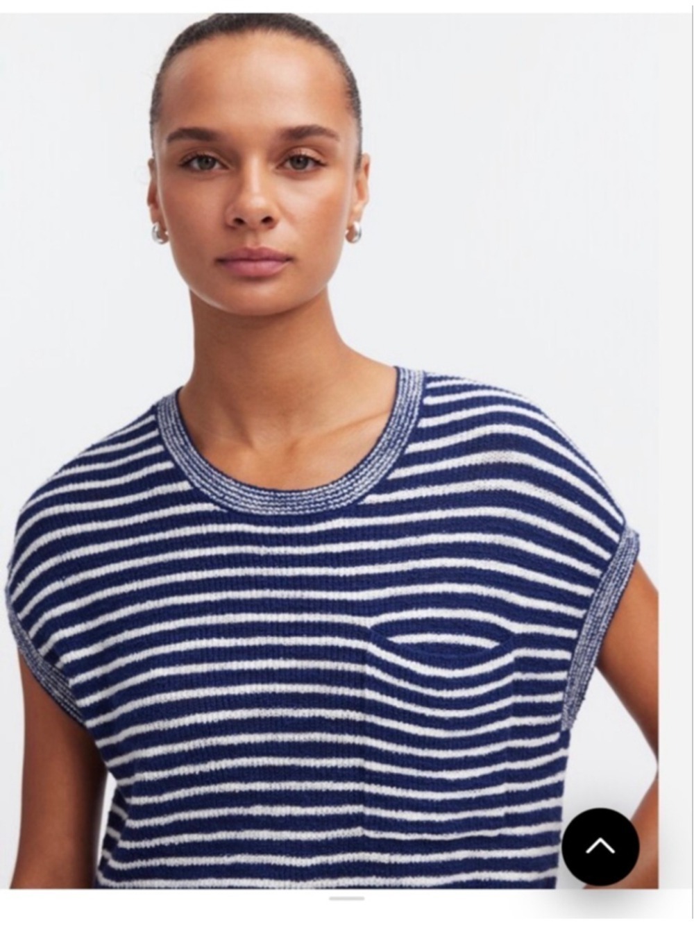 Women's Madewell Ribbed Pocket Sweater Tee S Blue White Stripe
